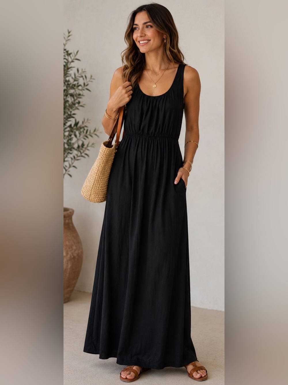 Boden black sleeveless maxi dress size 8